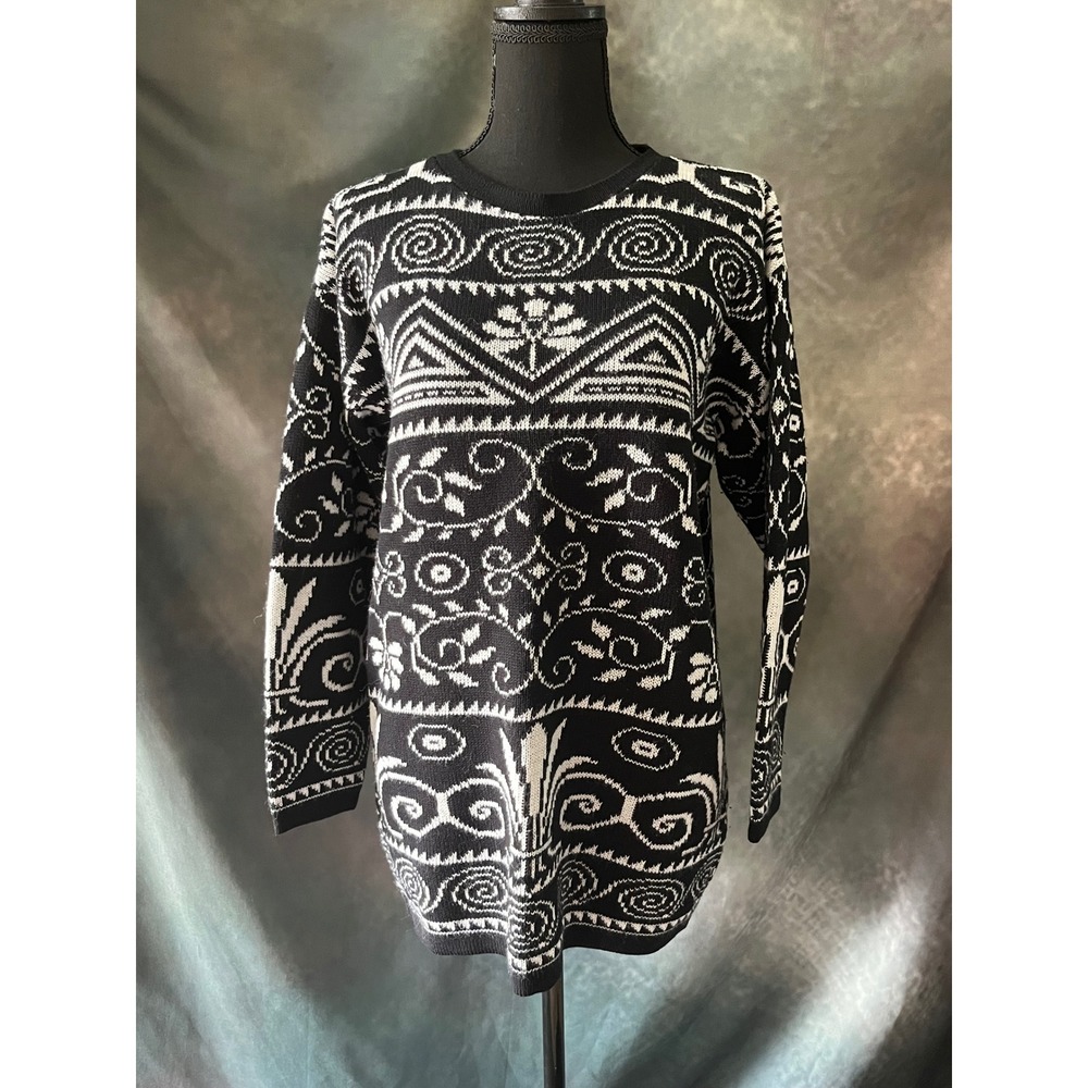 Vtg 90s Essentials Knitwear Oversized Geometric Floral Pullover Sweater Large